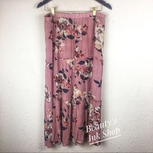 Light Pink Colored Flower Print Skirt